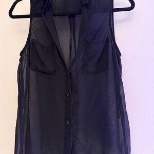 Silence + Noise Sheer Black Sleeveless Button-Up Blouse Size 8
